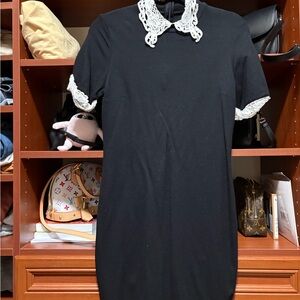Fashion Nova Black Midi Dress with White Lace Trim